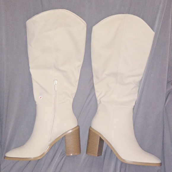 Lulu's Beckyy Bone Suede Square Toe Knee-High Boots from Lulus - Picture 1 of 11